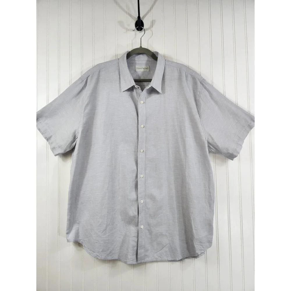 Coastaoro Mens XXL Short Sleeve‎ Linen Cotton Blend Button Down Shirt Light Blue